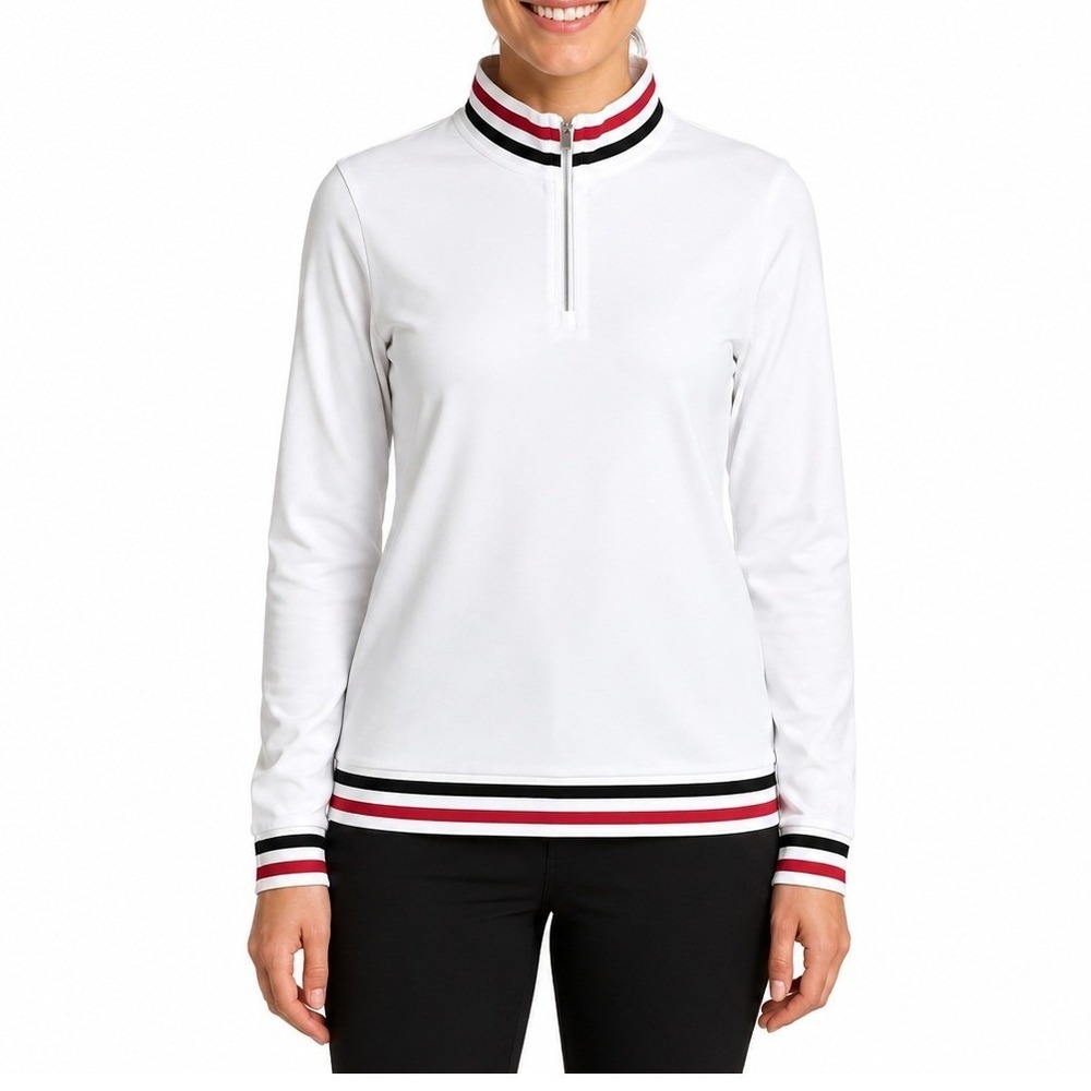 Acegolfs Quarter Zip Pullover Women Small White Striped Trim Athletic Golf Top
